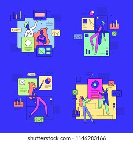 set of 4 neon user and interface illustrations