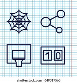 Set of 4 net outline icons such as spider web, share, basketball basket