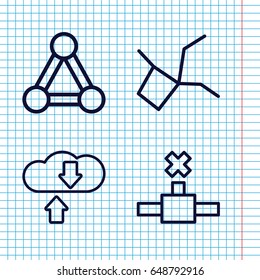Set of 4 networking outline icons such as connection, network connection