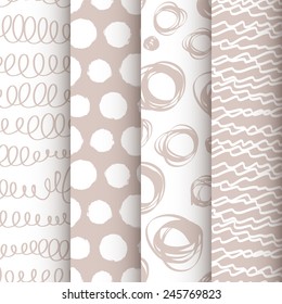 Set of 4 neutral doodle seamless patterns. Vector illustration