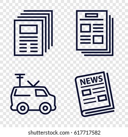 set of 4 news outline icons such as TV van, news