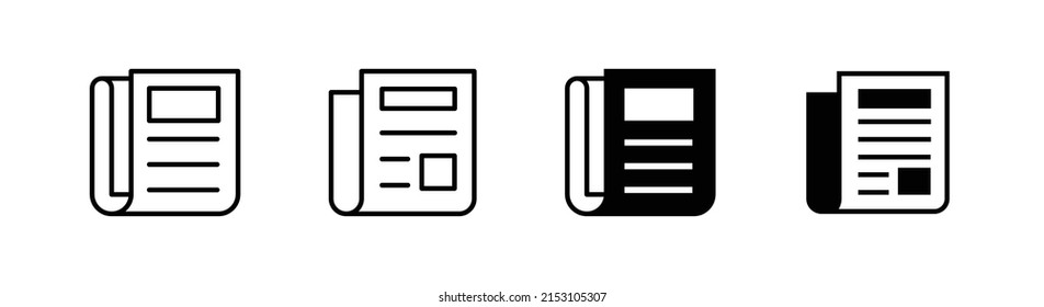 Set of 4 newspaper icon, outlined editable stroke and flat glyph style, clipart design template