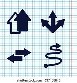 Set of 4 next filled icons such as arrow up, curved arrow