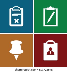 set of 4 note filled icons such as clipboard, resume