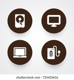 Set Of 4 Notebook Icons Set.Collection Of Supply, Hard Disk, Laptop And Other Elements.