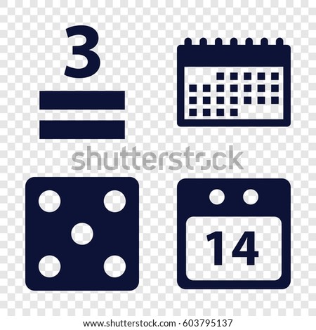 Set of 4 number filled icons such as Dice, 3 allowed, 14 date calendar