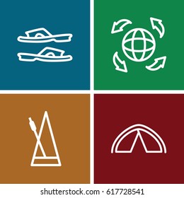 set of 4 object outline icons such as slippers, globe, metronome