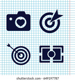 Set of 4 objective filled icons such as target, heart with camera
