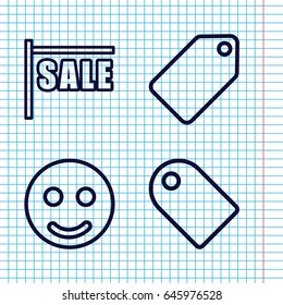 Set of 4 offer outline icons such as tag, smile