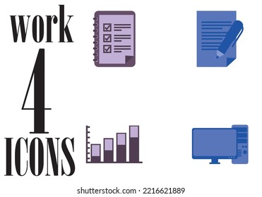 set of 4 office element icons in different colors.