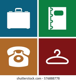 Set of 4 Office filled icons such as notebook, case, desk phone
