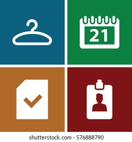 Set of 4 Office filled icons such as calendar, file, clipboard