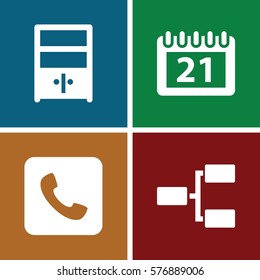 Set of 4 Office filled icons such as calendar, call, cupboard
