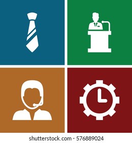 Set of 4 Office filled icons such as support, tie, speaker