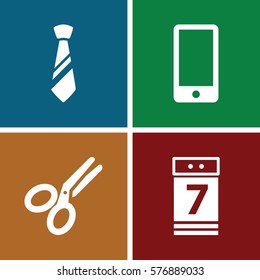 Set of 4 Office filled icons such as calendar 7 date, tie, phone