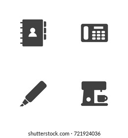 Set Of 4 Office Icons Set.Collection Of Label, Phone book, Book And Other Elements.