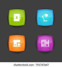Set Of 4 Office Icons Set.Collection Of Espresso, Illuminator, Book And Other Elements.