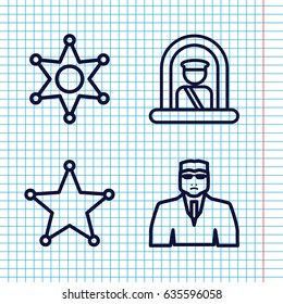 Set of 4 officer outline icons such as airport officer, security guy