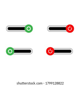 Set of 4 On Off slider style power buttons with grey background, The Off buttons are enclosed in red circle and the on buttons in green circle,