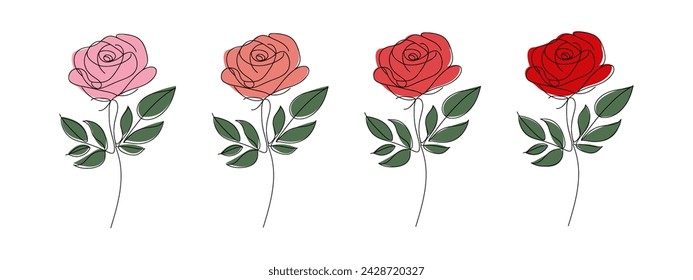 Conjunto de 4 diseño de rosa de una línea