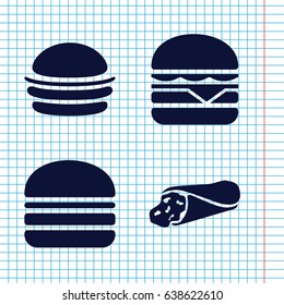 Set of 4 onion filled icons such as wrap sandwich, burger