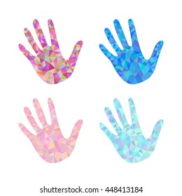 set of 4 open hand bunch of fives polygonal white background