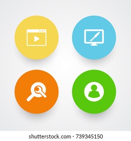 Set Of 4 Optimization Icons Set.Collection Of Search, Design, Movie And Other Elements.