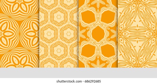 set of 4 orange color fashion geometric seamless pattern. vector illustration. design for wallpaper, fabric, interior