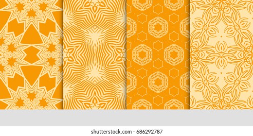 set of 4 orange color fashion geometric seamless pattern. vector illustration. design for wallpaper, fabric, interior