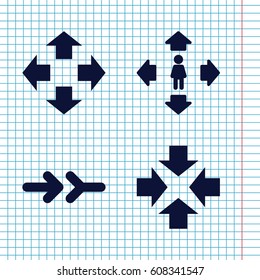 Set of 4 orientation filled icons such as man move, arrow