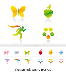 Conjunto de 4 ideas originales de logotipo con opciones de color.