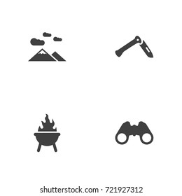Set Of 4 Outdoor Icons Set.Collection Of Optical Zoom, Bbq, Jackknife And Other Elements.