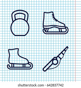 Set of 4 outdoors outline icons such as kettle bell, ice skating, ice skate