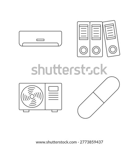 Set of 4 outline icons featuring AC, binders, and medical