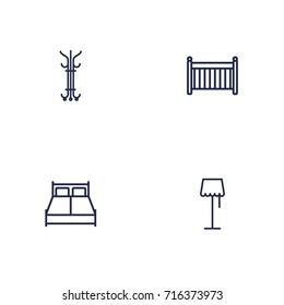 Set Of 4 Set Outline Icons Set.Collection Of Floor Lapm, Hanger, Crib And Other Elements.
