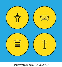 Set Of 4 Set Outline Icons Set.Collection Of Chair, Washbasin, Armchair And Other Elements.