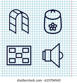 Set of 4 set outline icons such as baby toy, playground ladder, photo