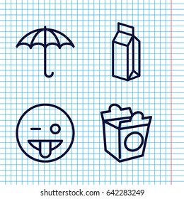 Set of 4 pack outline icons such as take away food, milk, keep dry cargo