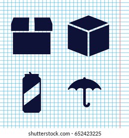 Set of 4 packing filled icons such as keep dry cargo, beer can