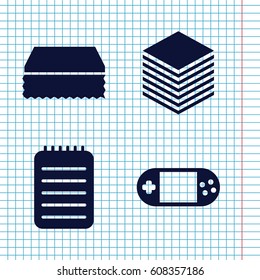 Set of 4 pad filled icons such as sponge, portable console, notebook