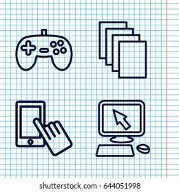 Set of 4 pad outline icons such as pointer on display, finger on display, paper