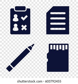 Set of 4 page filled icons such as pen, document, memory card