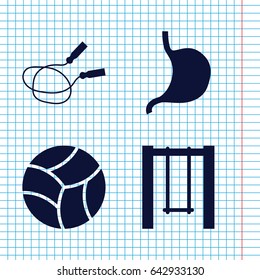 Set of 4 painting filled icons such as jump rope, swing, stomach