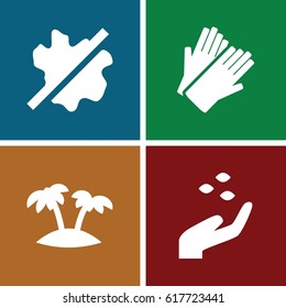 set of 4 palm filled icons such as hand with seeds, no wash, gloves