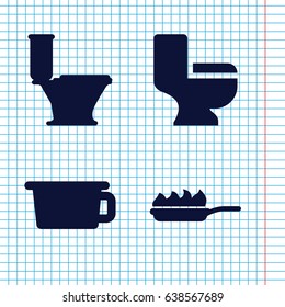 Set of 4 pan filled icons such as toilet, pan-fry