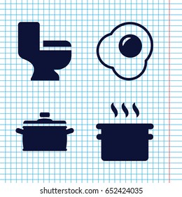 Set of 4 pan filled icons such as toilet, pan