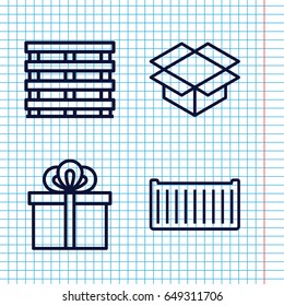 Set of 4 parcel outline icons such as cargo box, box