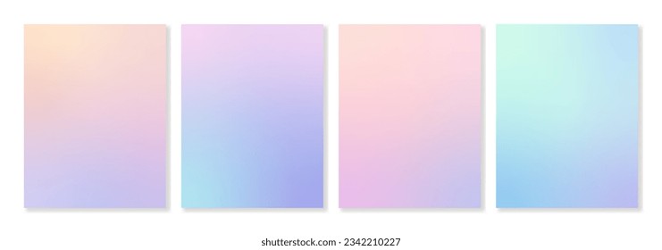 Conjunto de 4 fondos de gradiente pastel con transiciones suaves. Para portadas, fondos de pantalla, marca, medios sociales, publicidad y otros proyectos de diseño. Vector, se puede usar para web e impresión.