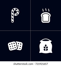 Set Of 4 Pastry Icons Set.Collection Of Striped Lollipop, Slice Bread, Sack And Other Elements.