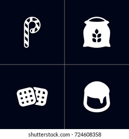 Set Of 4 Pastry Icons Set.Collection Of Striped Lollipop, Wafer, Custard And Other Elements.